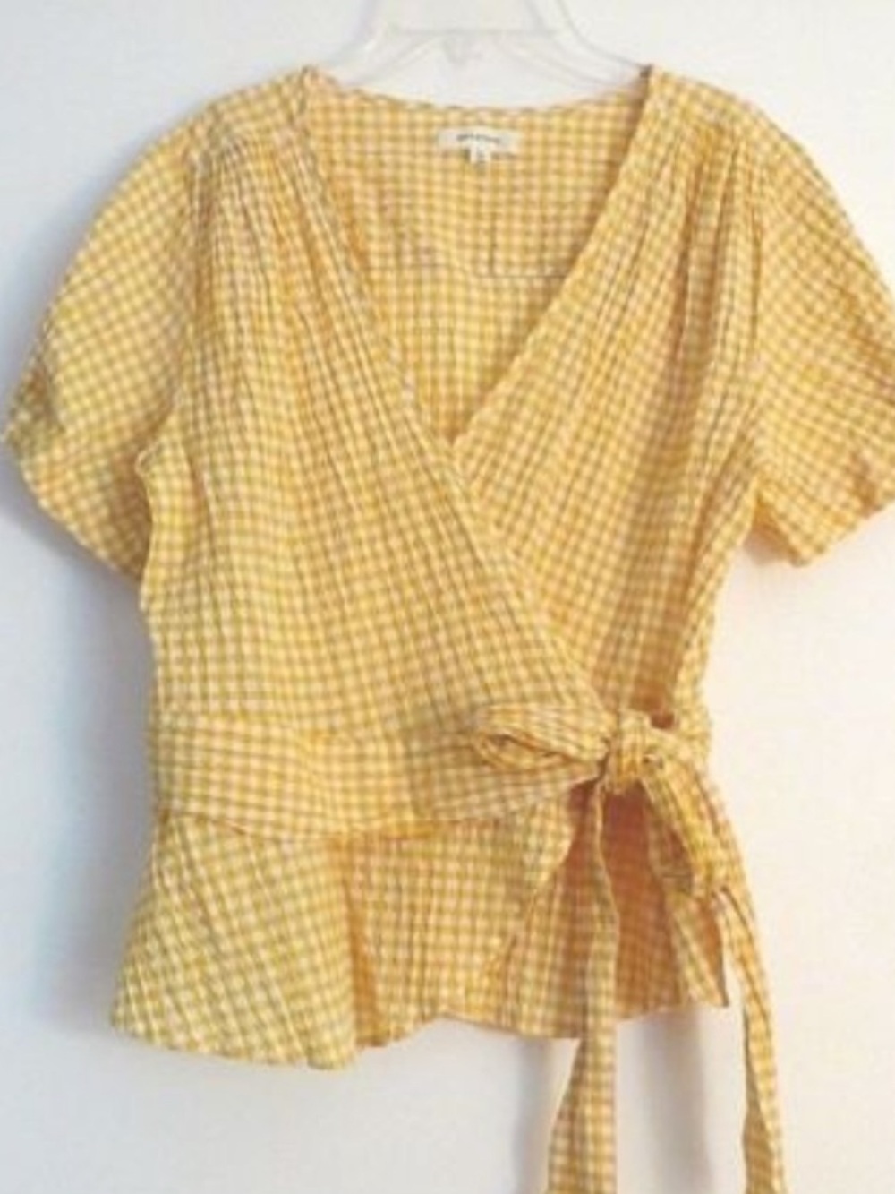 Max Studio Yellow Gingham Wrap Blouse